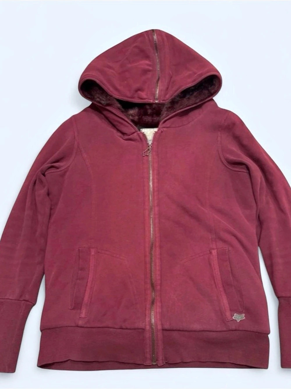 Fox Faux-Fur Lined Hooded Jacket in maroon